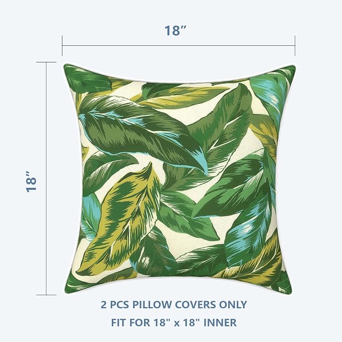 LVTXIII Outdoor Throw Pillow Covers Pack of 2 Patio Waterproof Pillow Cases Fade Resistant Accent Pillow Covers for Home and Garden Furniture Decoration, 18"x18", Lush Leaf Jungle