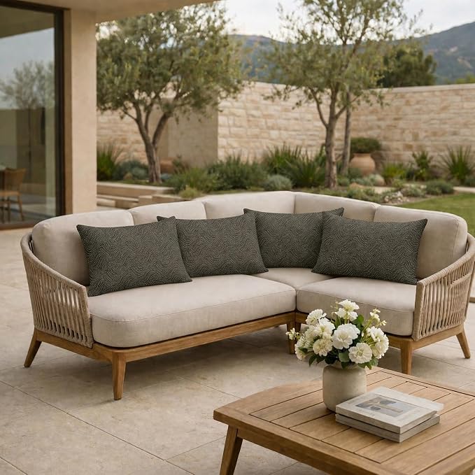 RSH DECOR: Sunbrella Jumbo Lumbar Throw Pillows Set of 4 | 26" x 16" | Indoor Outdoor | Water & Fade-Resistant | Includes Down-Alternative Inserts | Made in USA (Calder Midnight Indigo)