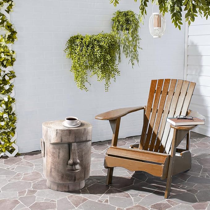 Outdoor Side Table Easter Island AHU Akivi Moai Statue Pedestal End Table Stool for Home Patio Deck Sunroom Garden Balcony Yard Lawn Grey