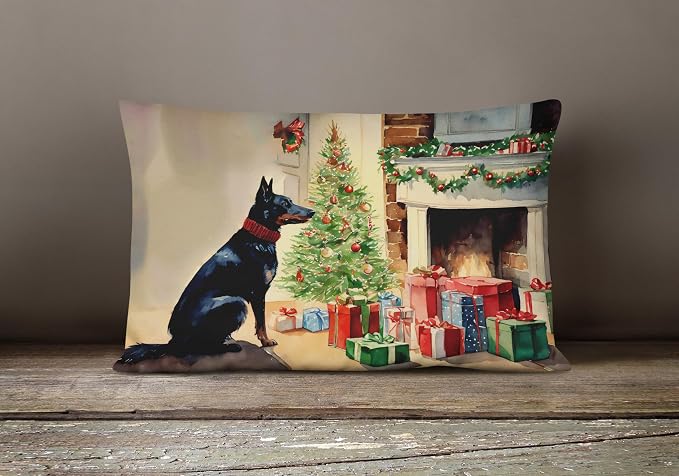 Caroline's Treasures DAC2599PW1216 Australian Kelpie Cozy Christmas Throw Pillow Machine Washable, Indoor Outdoor Decorative Pillow for Couch, Bed or Patio, 12HX16W