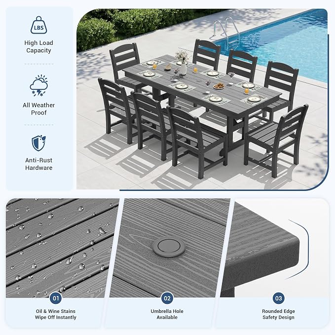 KINGYES Outdoor Armless Dining Chairs Set of 6,All-Weather HDPE Patio Chairs for Backyard,Pooside,Grey