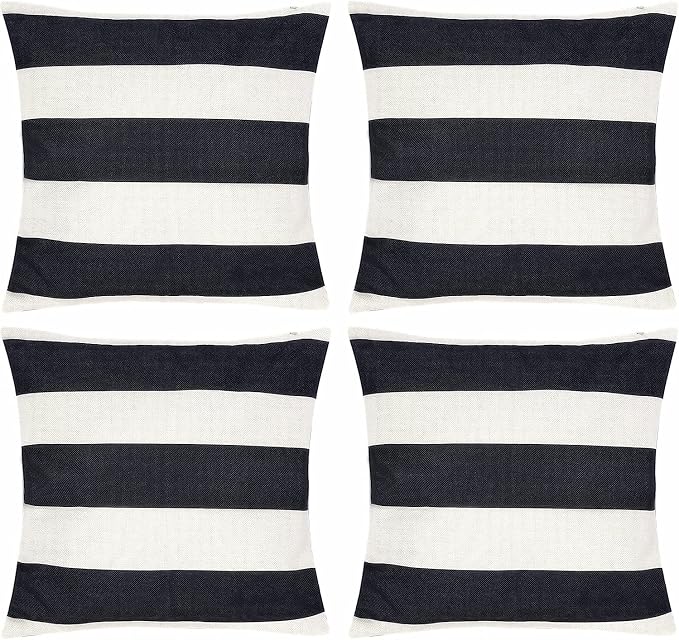 tiggell 4 Pack Waterproof Pillow Covers Outdoor Throw Pillowcases Decorative Garden Cushion Case for Home Garden Patio Couch Balcony Striped (20 * 20 inch, Black & White)