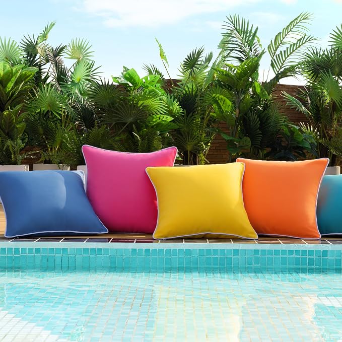 Phantoscope Pack of 2 Outdoor Waterproof Throw Pillow Covers Decorative Square Cushion Case Patio Pillows for Couch Tent, Foggy Blue 18x18 inches