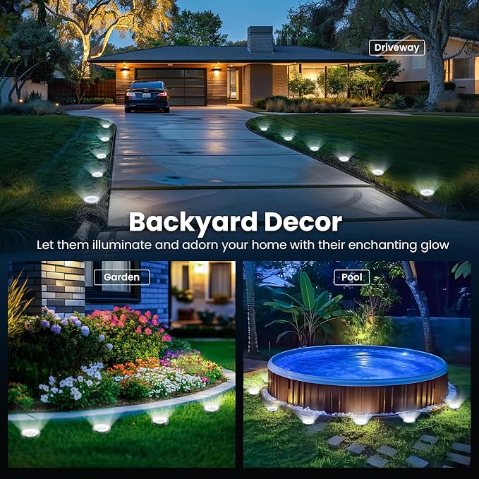 SOLPEX 16 Pack Solar Ground Lights Outdoor, Backyard Decor Cool White | IP65 Waterproof Stainless Steel Landscape Lighting for Walkway, Driveway, Pathway, Garden, Patio