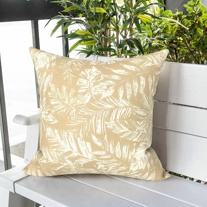 LVTXIII Outdoor Pillows 20x20 Inch, 2 Pack Large Decorative Square Throw Pillows with Inserts for Couch, Bed, Floor Seating, Patio Furniture, Tropical Leaf Oat