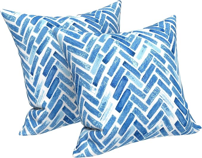 LVTXIII Outdoor/Indoor Throw Pillows, Decorative Throw Pillows with Inserts, 18"x18" Square Pillows for Bed, Couch, Sofa and Patio Furniture (Set of 2, Blue Bricks)