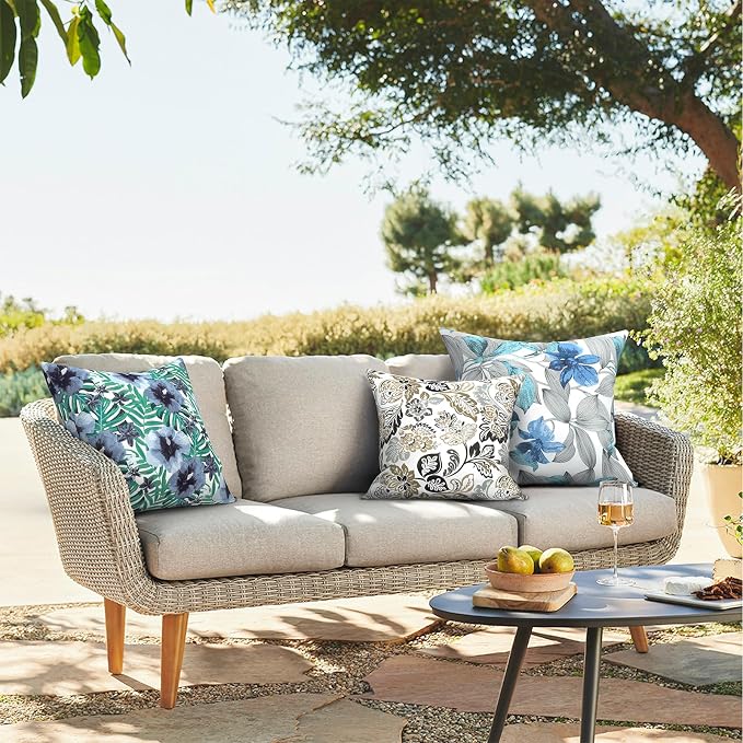 Outdoor Throw Pillows 16x16 Inch, Water Repellent Patio Pillows with Inners Set of 2 for Patio Furniture Home Garden, Dailey Tan