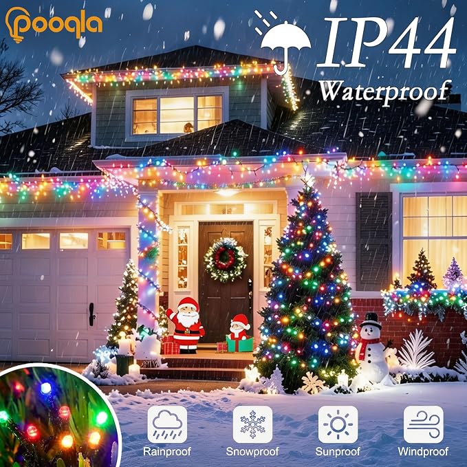 200 LED Colorful Christmas Lights Outdoor String Lights, 66 ft | Green Wire Waterproof Twinkle Fairy Lights Plug in with Timer, 8 Modes String Lights Indoor Bedroom Classroom Decor