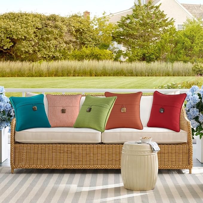 Outdoor Decorative Pillows with Coconut Button Pack of 4, 18" x 18" Outdoor Pillow Set for Couch Bed Throw Patio Sofa, Coral Red