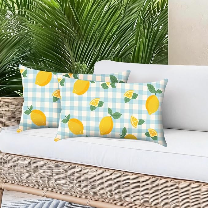 Outdoor Pillows for Lounge Chair Head Resting 2 Pack Waterproof | Headrest Lumbar Pillows with Adjustable Strap for Recliner Beach Pool Lounger Chair, Lemon