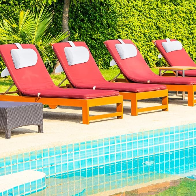 Kigley 2 Pcs Chaise Lounge Headrest Pillow for Patio Outdoor Pool Headrest Pillow Quick Drying Lounger Supplies for Adult with Non Slip Weighted Tail (White)