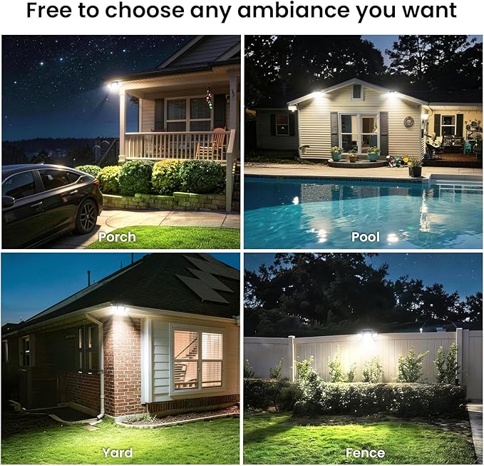 JEJOT Solar Security Light Outdoor,Solar Flood Light with Active Motion Sensor,3 Heads 270° Wide Angle,Remote Control,IP65 Waterproof, 3 Modes (2 Packs)
