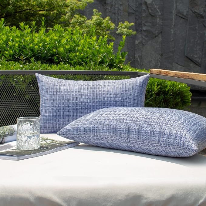 Kevin Textile Outdoor Waterproof 12"x20" Pillow Covers 2 Pack, Purple Blue | Water Resistant, Faux Linen Yarn-dyed, Woven Texture Throw Pillow Covers for Tent Patio Garden Couch Sofa