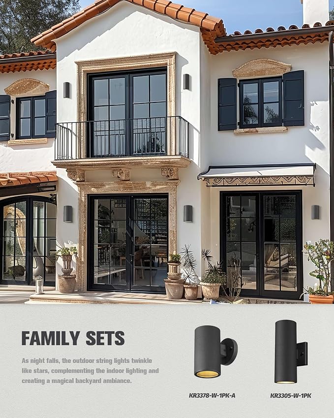 Ken & Ricky Dusk to Dawn Outdoor Wall Sconce Lights,Cylinder，Black ，4 PK | With Glass Cover,Photocell Sensor,No Glare Exterior Lighting Fixtures,E26,For House Front Porch Garage Patio Entryway