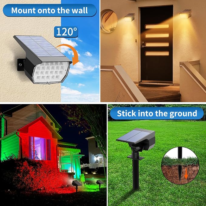 Tadyreal Solar Color Changing Spot Lights Outdoor Waterproof Colored RGB Solar Powered Landscape Lights for Yard 7 Lighting Modes Multicolor Solar Spotlights for Pathway Garden Outside (2 Pack)