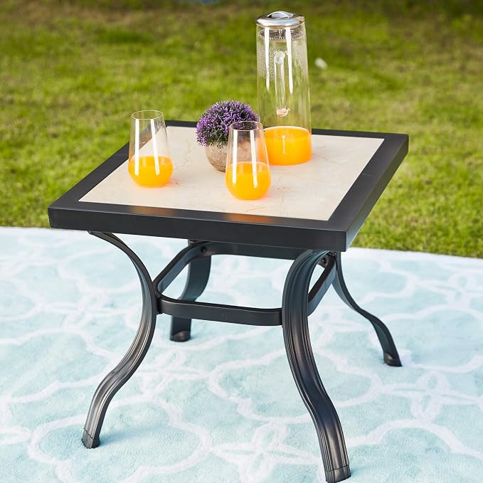 LOKATSE Home Outdoor Patio Bistro Side End Table Square Metal Frame Removable Tile Table Top Dining Coffee Table for Garden Swimming Pool Outdoor Patio Furniture