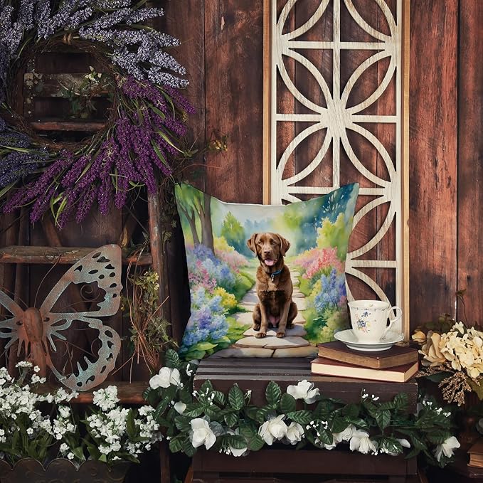 Caroline's Treasures Chesapeake Bay Retriever Spring Path Throw Pillow Machine Washable, Indoor Outdoor Decorative Pillow for Couch, Bed or Patio, 18Hx18W