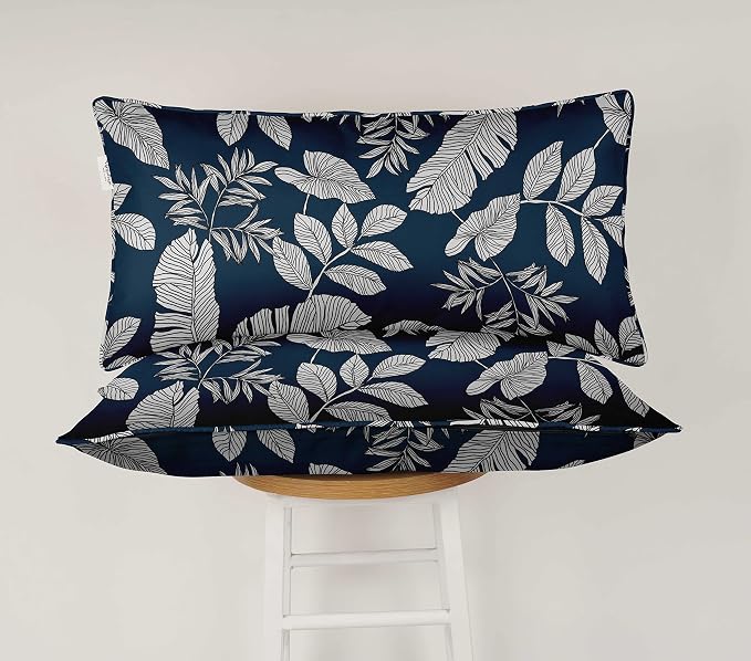 Indoor/Outdoor Polyester Fabric Lumbar Pillow Cover, All-Weather Waterproof Rectangular Cushion Case for Patio Furniture, 12 x 18 Set of 2 - Leaves-20