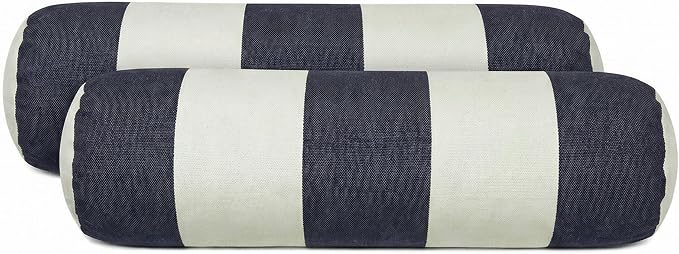 RSH DECOR: Sunbrella Neck Roll Pillows Set of 2 | 20” x 6” | Outdoor Bolster for Patio, Deck, Porch, or Poolside Furniture | Water & Fade-Resistant | Made in USA (Cabana Midnight Navy Stripe)