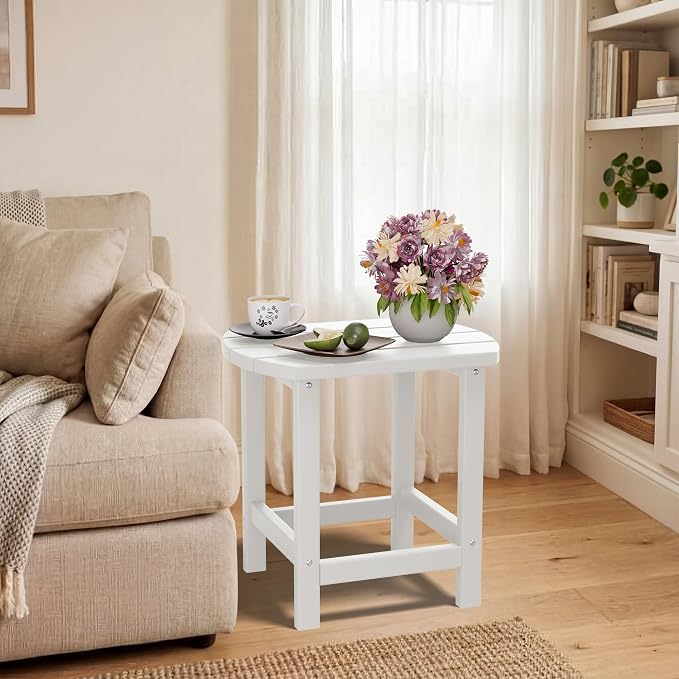 Outdoor Adirondack Side Table, Single-Layer, for Patio, Poolside, Living Room and Bedroom, Easy to Assemble (White)
