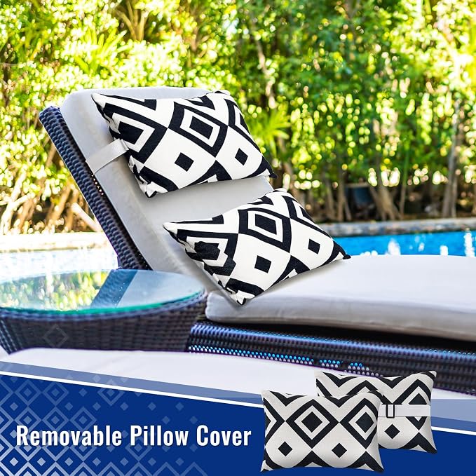 Juexica 2 Pack Chaise Lounge Pillow with Strap Outdoor Waterproof Beach Chair Neck Headrest Pillow Adjustable Elastic Band for Hammock Lumbar Recliner Pillows for Patio Pool Chair(Stripe Style)