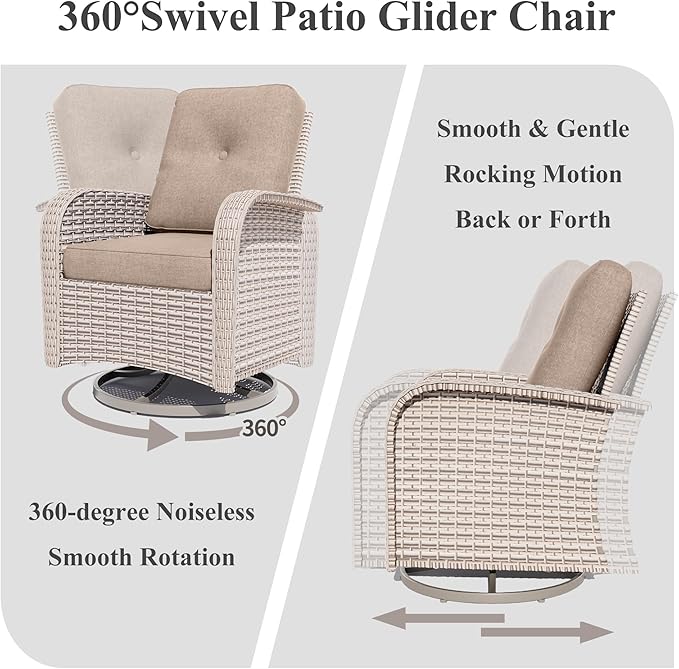 Patio Furniture Set, 10-Piece Outdoor Sectional Sofa with Swivel Rocker Chairs & 2-Layer Glass Coffee Table, Wicker Patio Conversation Set with Khaki Cushions