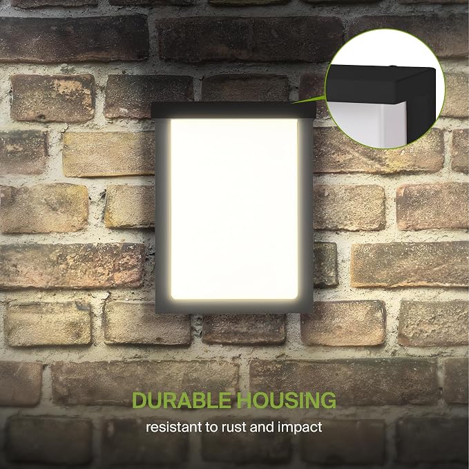 ASD LED 8" Outdoor Wall Light, Front Door House Sconce | 3CCT, Dimmable, Waterproof, ETL Listed | 12W 900LM 3000-5000K 120V | Exterior Patio Lighting Fixture, Flush Mount Porch Lamp | Black, 4 Pack