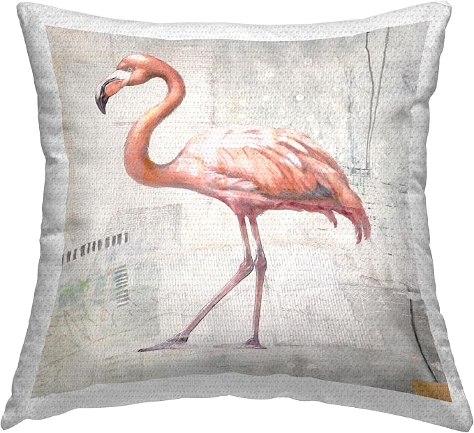 Stupell Industries | Rustic Patterned Flamingo, 18 x 18 | Outdoor Pillow, Made in USA - By Karen Smith