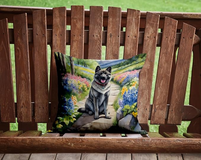 Caroline's Treasures Norwegian Elkhound Spring Path Throw Pillow Machine Washable, Indoor Outdoor Decorative Pillow for Couch, Bed or Patio, 14Hx14W