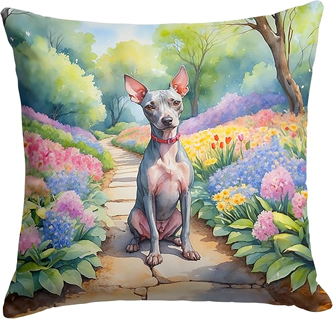 Caroline's Treasures American Hairless Terrier Spring Garden Throw Pillow Machine Washable, Indoor Outdoor Decorative Pillow for Couch, Bed or Patio, 18Hx18W