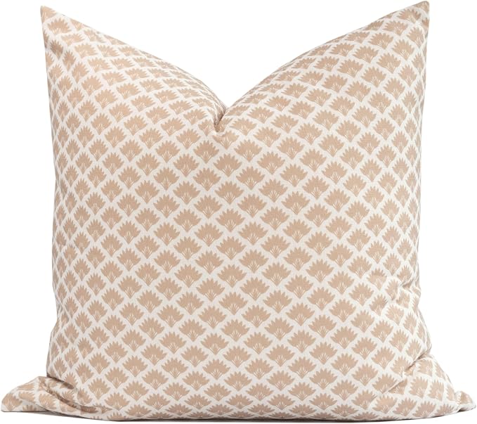 Modern Farmhouse Fall Linen Indoor Outdoor Throw Pillow Cover Only, 20"x20" Water Repellent for Patio, Backyard, Couch, Ivory Cream Ravenala Palm Tree