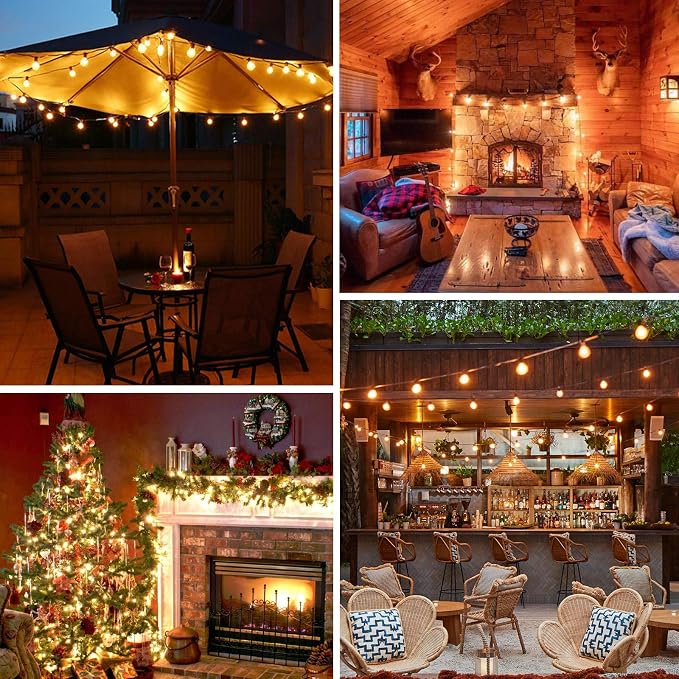 100ft 2-Pack Outdoor String Lights, G40 LED Globe Waterproof Patio Lights | 52 Shatterproof Edison Bulbs, Dimmable, Plug-In, Connectable, Commercial Hanging Lights for Porch Backyard Party Decor