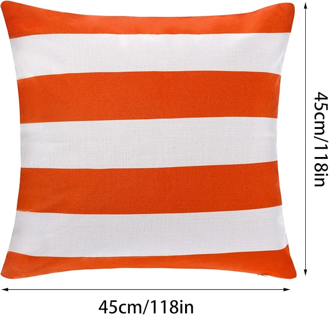 tiggell 4 Pack Waterproof Pillow Covers Outdoor Throw Pillowcases Decorative Garden Cushion Case for Home Garden Patio Couch Balcony Striped (Orange & White, 18 * 18 inch)