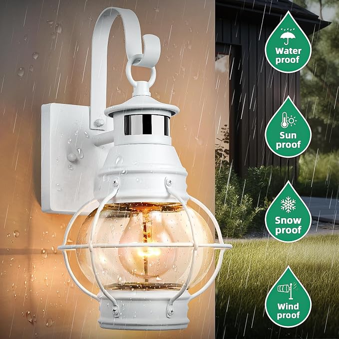 Lamomo White Outdoor Light,Exterior Front Porch Lights for House,Dusk to Dawn Motion Sensor Lights,Waterproof Anti-Rust Wall Mount Lantern for Outside,Garage(NO Bulb) | Dusk to Dawn Motion Sensor Lights,Waterproof Anti-Rust Wall Mount Lantern for Outsi...