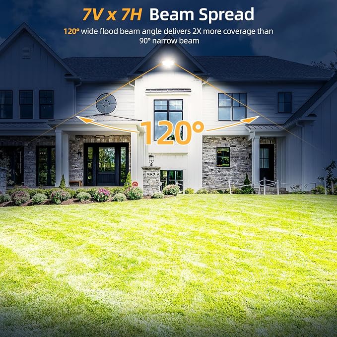 15W LED Outdoor Security Flood Lights 2 Pack,AC 120-277 Input | 100lm/W Efficacy,Super Bright LED Chips,7V×7H Beam Spread,180°Adjustable Knuckle Mount,IP65 Waterproof,4000K Color Temperatur