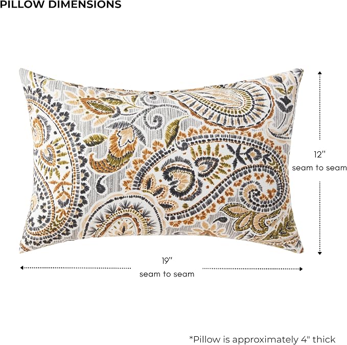 Set of 2 Outdoor Throw Pillows 19 x 12 Inch – Reversible Rectangle Patio Accent Pillows – Weather-Resistant Polyester Fabric – Eco-Friendly Recycled Polyfiber Fill – Arctic Paisley