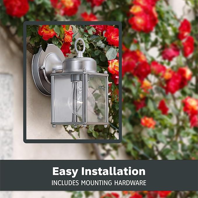 DESIGNERS FOUNTAIN Preston Outdoor Light Fixture, 8 Inch Exterior Wall Lantern Sconce for Front Door, Patio and Porch, Pewter, 1161-PW