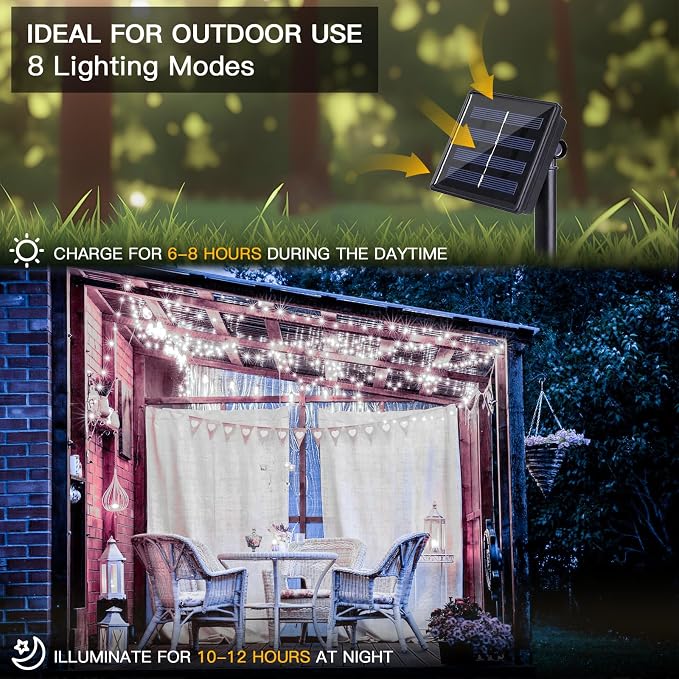Solar Fairy Lights Outdoor Waterproof, 2 Pack 33ft 100 LED Solar Twinkle Lights, 8 Modes White Solar Christmas Lights for Backyard Trees Patio Deck Garden Birthday Party Wedding Decorations