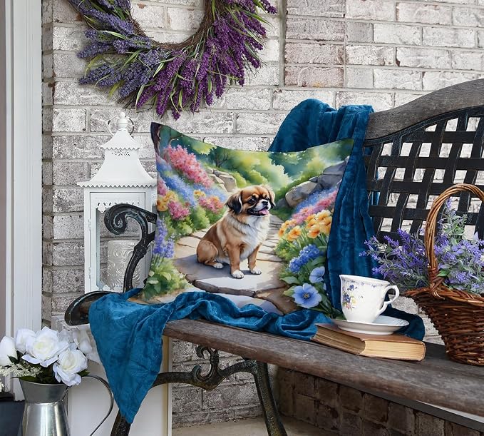 Caroline's Treasures Tibetan Spaniel Spring Path Throw Pillow Machine Washable, Indoor Outdoor Decorative Pillow for Couch, Bed or Patio, 18Hx18W