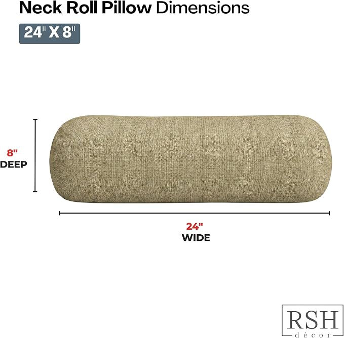 RSH DECOR: Sunbrella Neck Roll Pillows Set of 4 | 24” x 8” | Outdoor Bolster for Patio, Deck, Porch, or Poolside Chairs | Fade & Water-Resistant | Made in USA (Cast Tinsel)