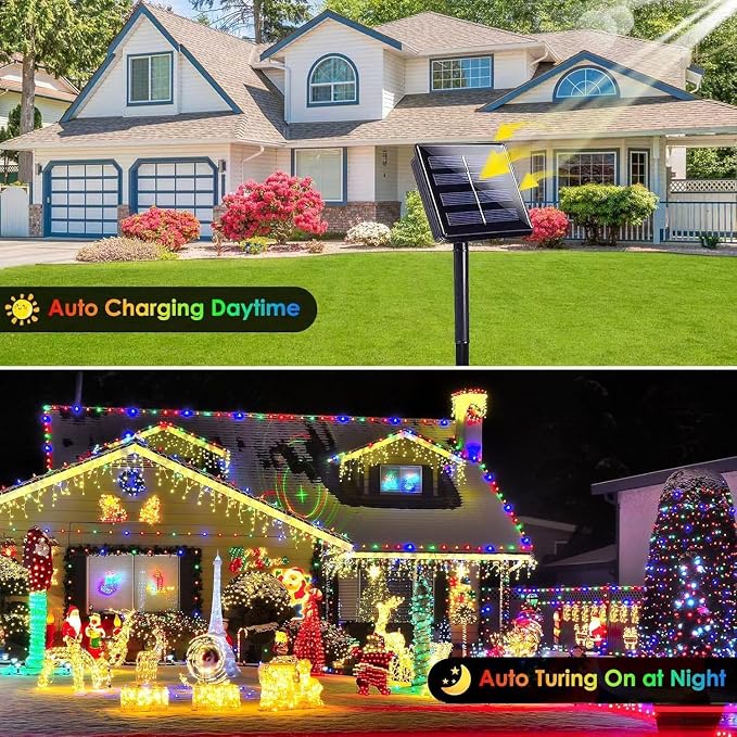 Solar Fairy Lights, 4 Pack Total 400LED 144FT Waterproof String Lights | Multicolor, Copper Wire, 8 Lighting Modes Solar Twinkle Lights for Tree Garden Patio Party Outdoor Christmas Decorations