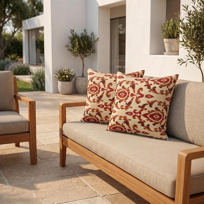 RSH DECOR: Sunbrella Square Throw Pillows Set of 2 | 24" x 24" | Water and Fade-Resistant Performance Fabric | Outdoor Pillow Covers with Down-Alternative Inserts | Made in USA (Bukhara Russet)