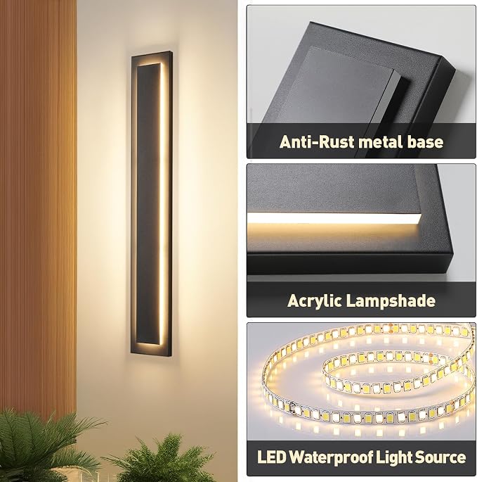 24 in Long Outdoor LED Wall Lights Exterior Lighting Fixtures,36W | Black Modern Exterior Garage Wall Light,Outside Light Fixture For House,Patio,Front Porch,Outdoor Wall Sconce,3000K, 1 Pack