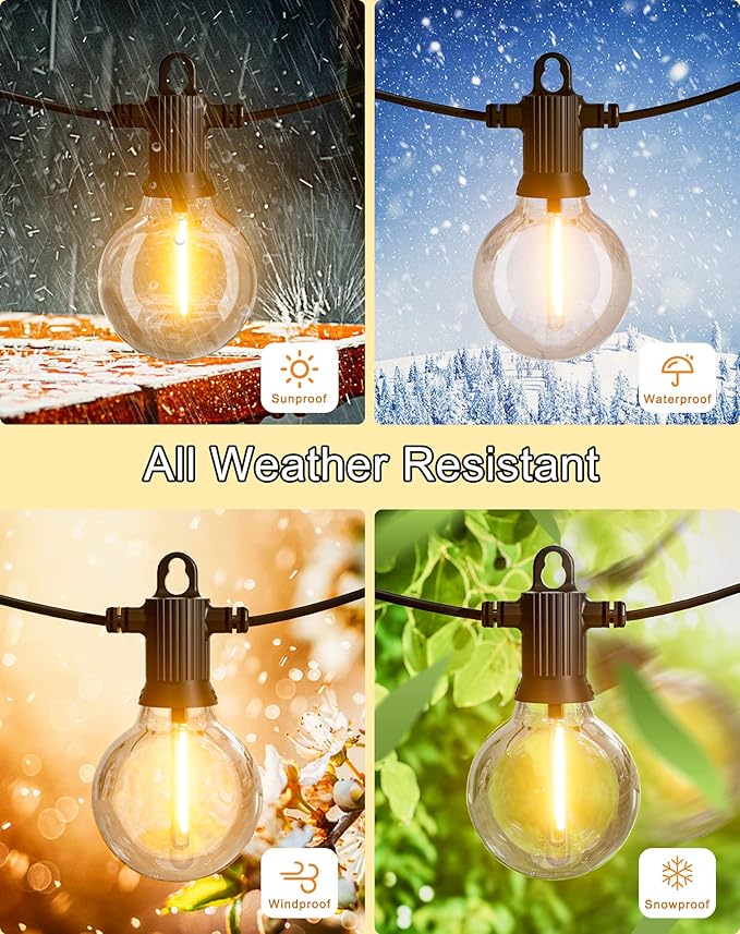 Zuske Outdoor String Lights, 300FT Patio Lights with 146 Shatterproof G40 Globe Bulbs(6 Spare), Waterproof Connectable Dimmable LED Hanging Lights for Outside Backyard Porch Balcony Gazebo (150FT x 2)