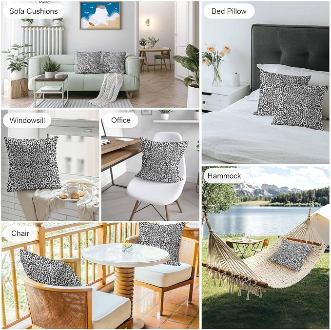 Vandarllin Outdoor Throw Pillows Covers 20x20 inch Set of 2 Waterproof Black Leopard Print Decorative Zippered Cushion Covers for Patio Furniture, Luxury Animal Fur Pattern Lumbar Pillowcases