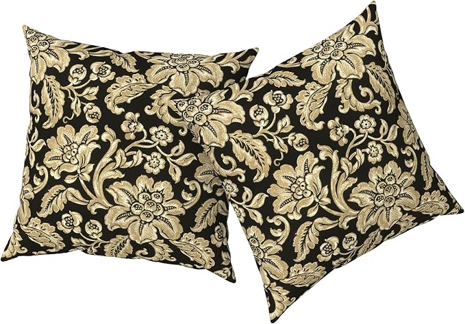 Outdoor Pillows with Insert 20x20 Inch, Waterproof Throw Pillow for Patio Furniture, Decorative Back Cushion for Garden Home Sofa Office Chair, Set of 2, Jacobean Black