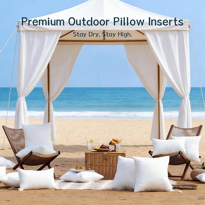 JOJOGOGO 18x18 Outdoor Throw Pillow Inserts Waterproof Set of 4, 18 x 18 White Water Resistant Decorative Pillows for Couch Porch and Patio Furniture