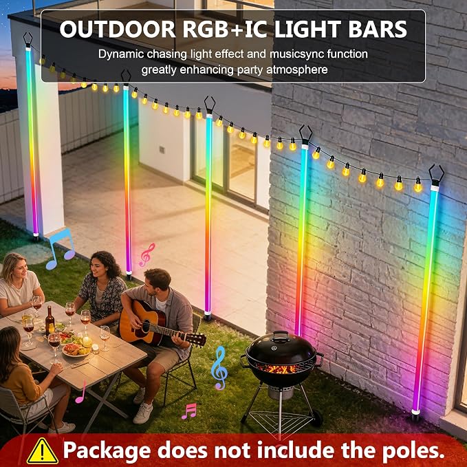 AILBTON 2-Pack 6.6FT RGB+IC Neon Ambient Light for Poles,Outdoor Clip-on Chasing Effect Lighting, Waterproof Neon Atmosphere Lights for Patio Outdoor Living Camping Party