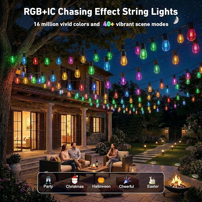 AILBTON RGB+IC 400FT Outdoor String Lights Bulbs IP67 Waterproof LED Color Changing Smart App Hanging Shatterproof Light with Remote Controller for Outside, Patio, Backyard, Garden, Party