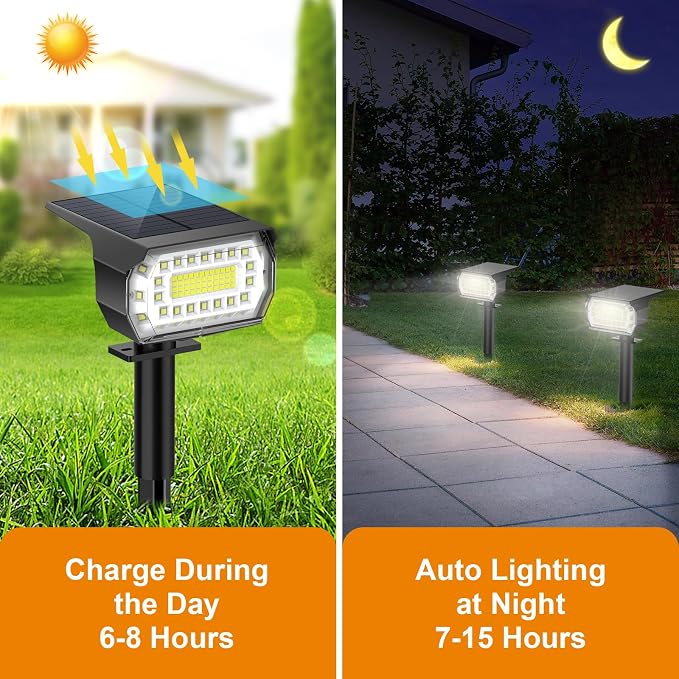 LANSOW Solar Spot Lights Outdoor, [2 Pack/76 LED] 2-in-1 Solar Landscape Spotlights, 3 Modes IP65 Waterproof Dusk to Dawn Solar Powered Flood Wall Lights for Outside Yard Garden Path(Cool White)